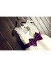 Ivory Lace Tulle Purple Sash Keyhole Back Flower Girl Dress